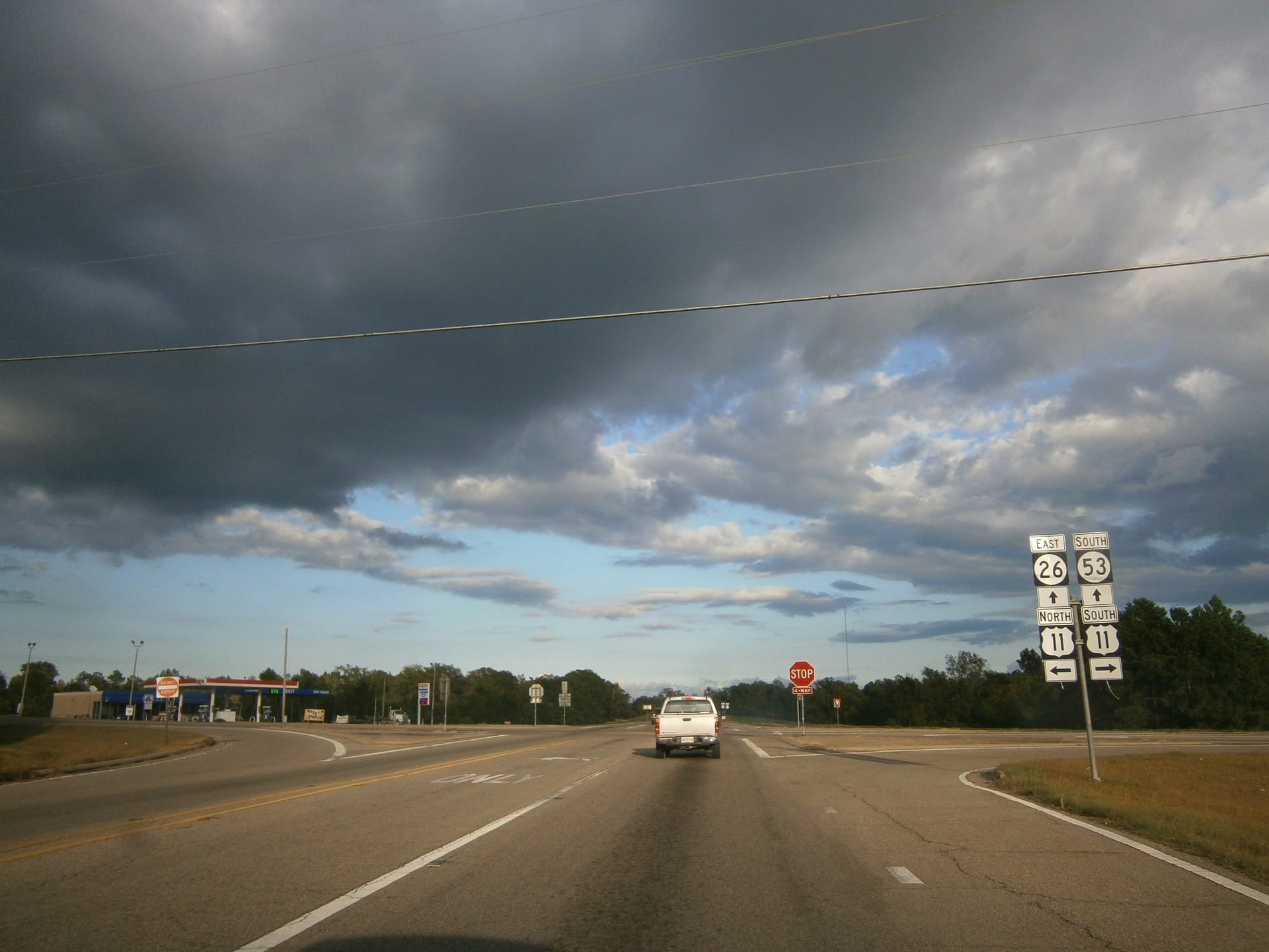 The junction of Highway 26 and Highway 11 at Poplarville, Mississippi.